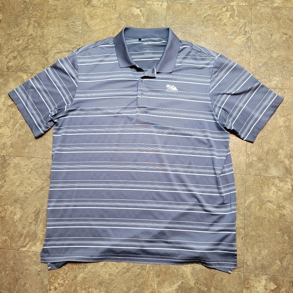 Adidas Puremotion Polo Shirt Mens XL Gray Short Sleeve Pullover Golf Stripe